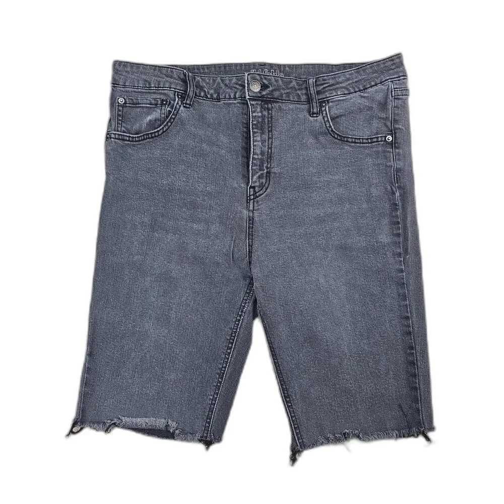 Wild Fable Black High Rise Bermuda Jean Shorts Women's 16 Raw Hem Stretch